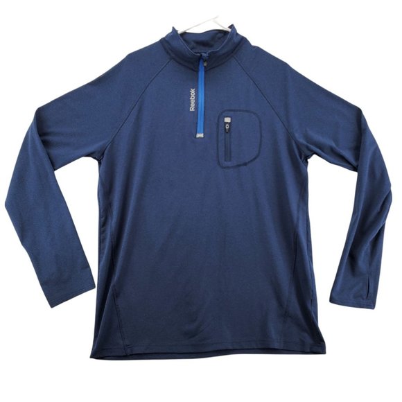 Reebok Shirt Men's Long Sleeve High Neck Reflective 1/4 Zip Pullover Blue Large - Picture 1 of 12